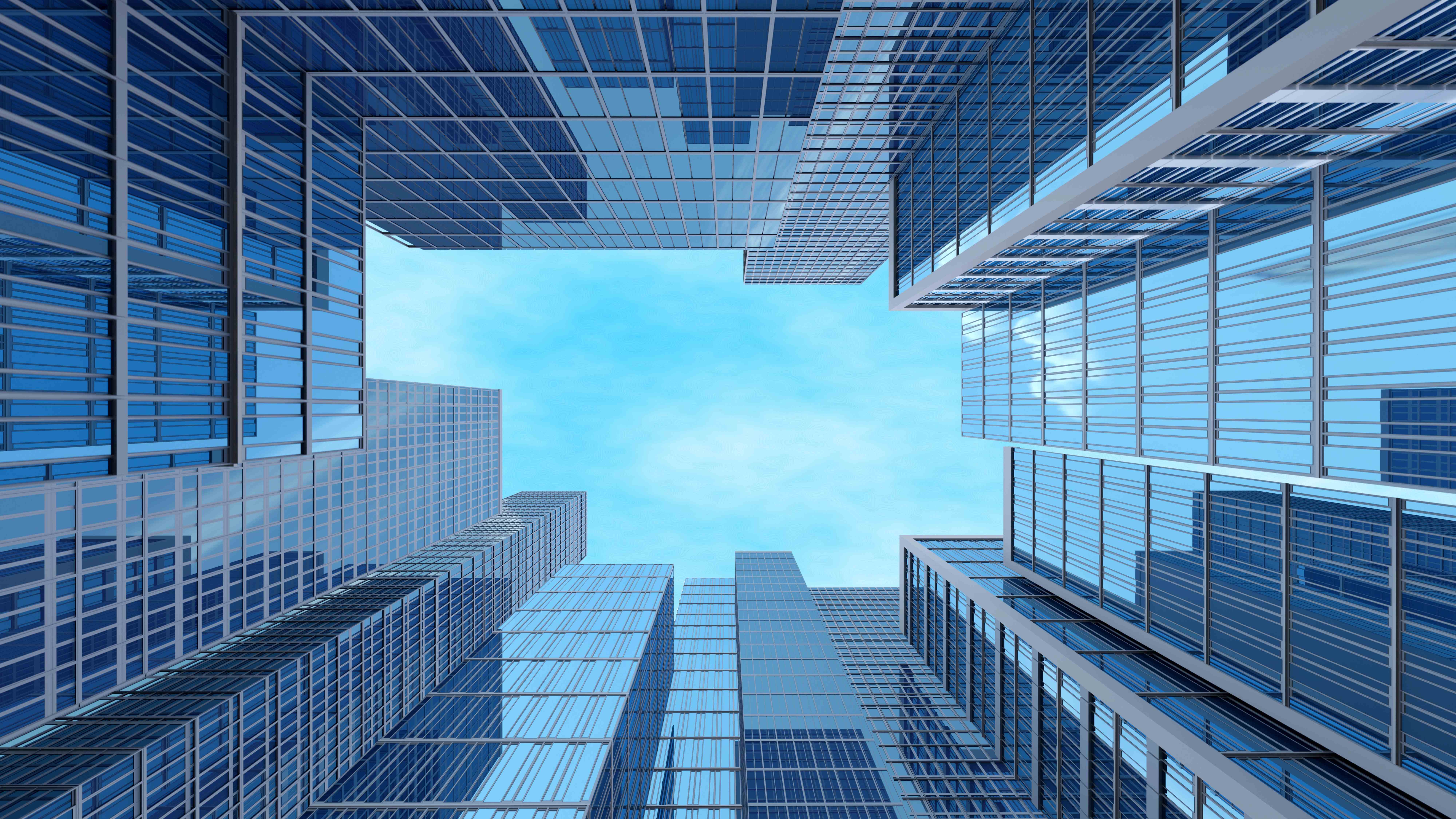 Modern glass buildings perspective view